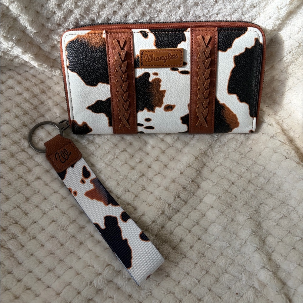 Wrangler Brown and White Cow Print Wallet
